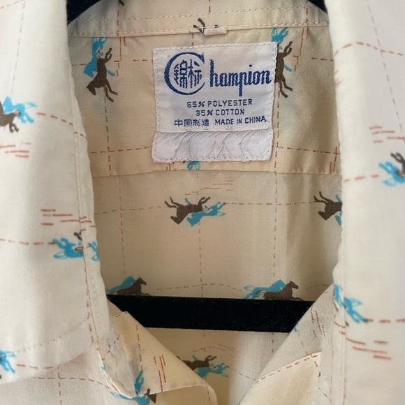 Unisex Vintage Champion Western Rodeo pattern long sleeve button up shirt in M - Picture 3 of 13